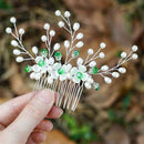 Yean Bride Flower Wedding Hair Comb Silver Bridal Hair Piece Pearl Hair Accessories for Women and Girls Yean