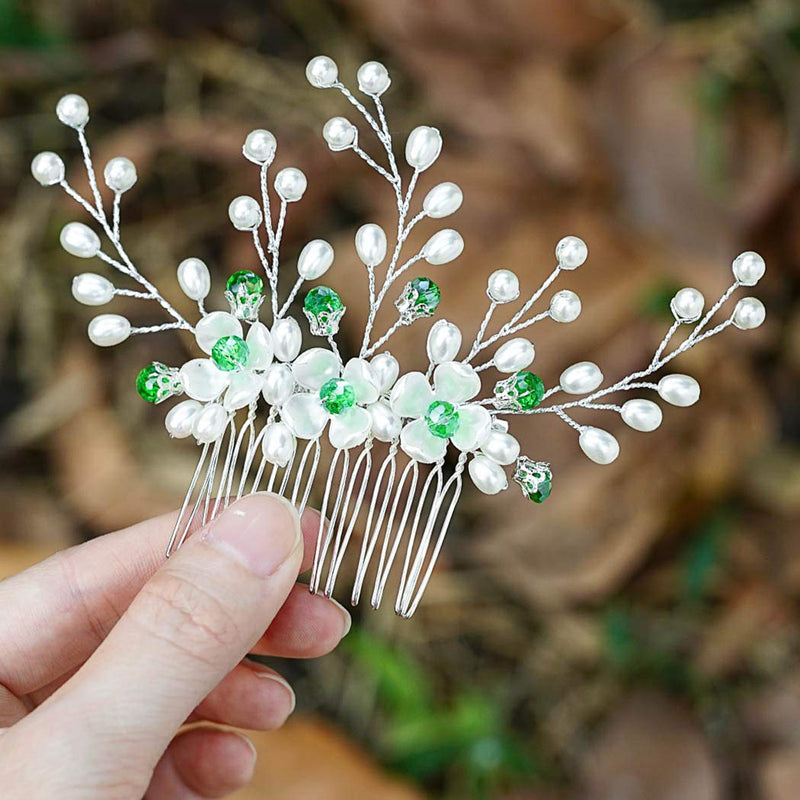 Yean Bride Flower Wedding Hair Comb Silver Bridal Hair Piece Pearl Hair Accessories for Women and Girls Yean