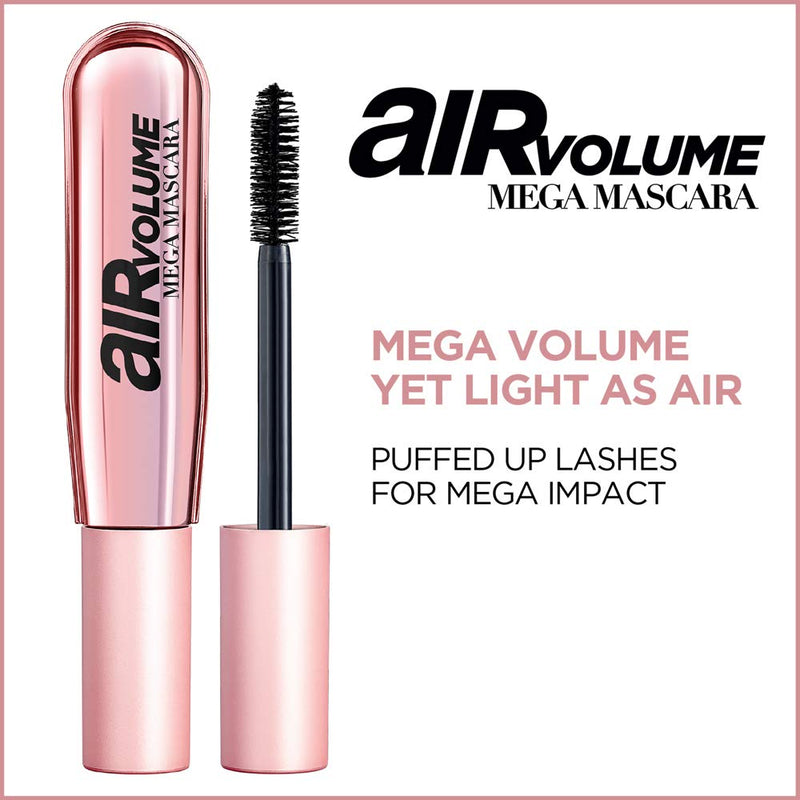 L'Oreal Paris Air Volume Mega Mascara, Lightweight Mega Volume Washable, WATERPROOF Blackest Black, 0.3 fl. oz. L'Oreal Paris