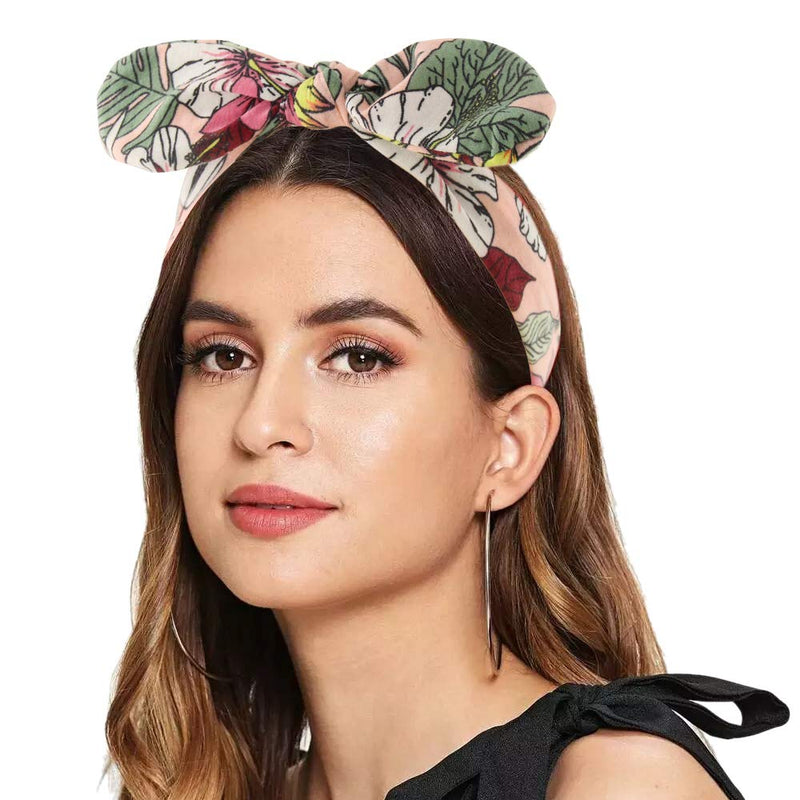 Yeshan Bow Headbands for Women Boho Wide Bandana Headbands Flower Printed Rabbit Ears Hair Bands Fashion and Sport Hair Accessories for Women and Girls,Pack of 6 Yeshan