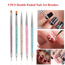 FULINJOY Pack of 5 Nail Art Brushes, Double-ended Nail Dotting Pen Liner Brush Nail Art Point Drill Drawing Tools Set FULINJOY