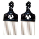 Luxxii (2 Pack) 6.5" Black Fist Metal Afro Pik Lift Hair Comb Detangle Wig Braid Hair Man Styling Comb (6.5 inch) Luxxii
