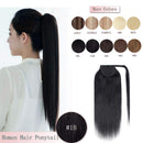16 Inches 100% Real Human Hair Ponytail Extension One Piece Wrap Around Hairpiece With Comb Binding Pony Tail Extension For Girl Lady Women Long Straight