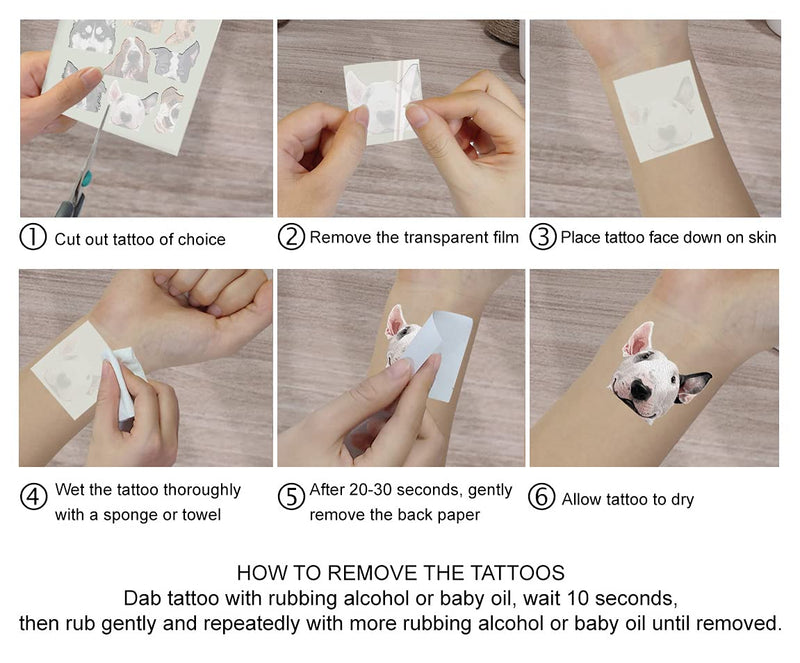 WIRESTER Temporary Tattoo Stickers for Girls Boys Kids Adults, Fake Tattoos on Face Hand Neck Wrist Party Favor Body Art, Tattoo Sheet 6 x 7.87 inch - Dog Designs (Basset Hound, Chihuahua, Bulldog) WIRESTER