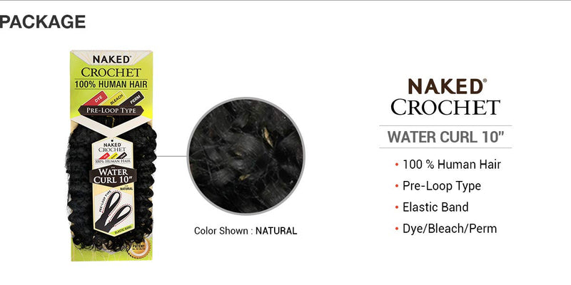 Naked Human Hair Crochet Braids Pre-Loop Type Water Curl 10" (NATURAL) (1-PACK, NATURAL) ORGANIQUE