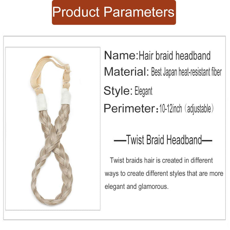 [2 PIECES] Twist Braided Hair Headbands 3 Strands Synthetic Hair Classic Chunky Wide Braids Elastic Stretch Plaited Braid Hairpiece Women Beauty Accessory 30g / Silver Grey S-noilite