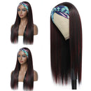 Highlights Headband Wig for Women Black Mix Red Long Straight Headband Wig Premium Synthetic Headband Wig Natural Glueless None Lace Front Wigs with Headbands & Wig Caps(Wigs 22”) Angels Beauty