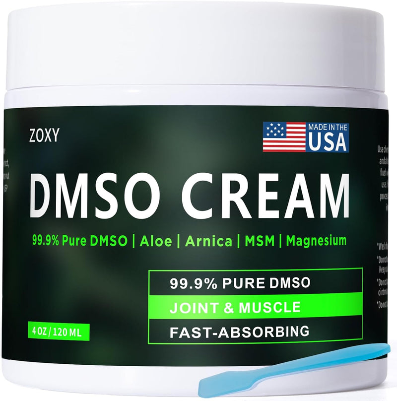 ZOXY DMSO Cream, 99.9% Pure, for Joint & Muscle, with Magnesium, MSM, Frankincense, Aloe Vera, Turmeric, Herbal, and Arnica, Quickly Absorbed, Low Odor, Non-Greasy,4 oz Infinity Warehouse