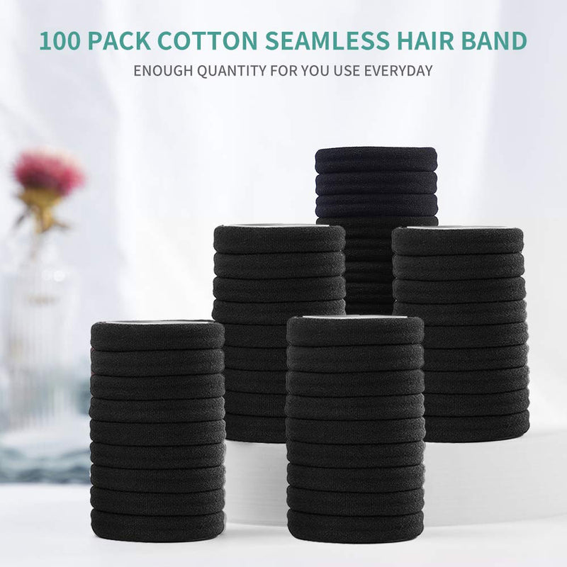 SYGY 100 PCS Black Hair Ties for Women, Cotton Seamless Thick Hair Bands, No Crease No Damage for Thick/Thin Hair, Soft Elastic Hair Ties Ponytail Holders Hair Accessories SYGY