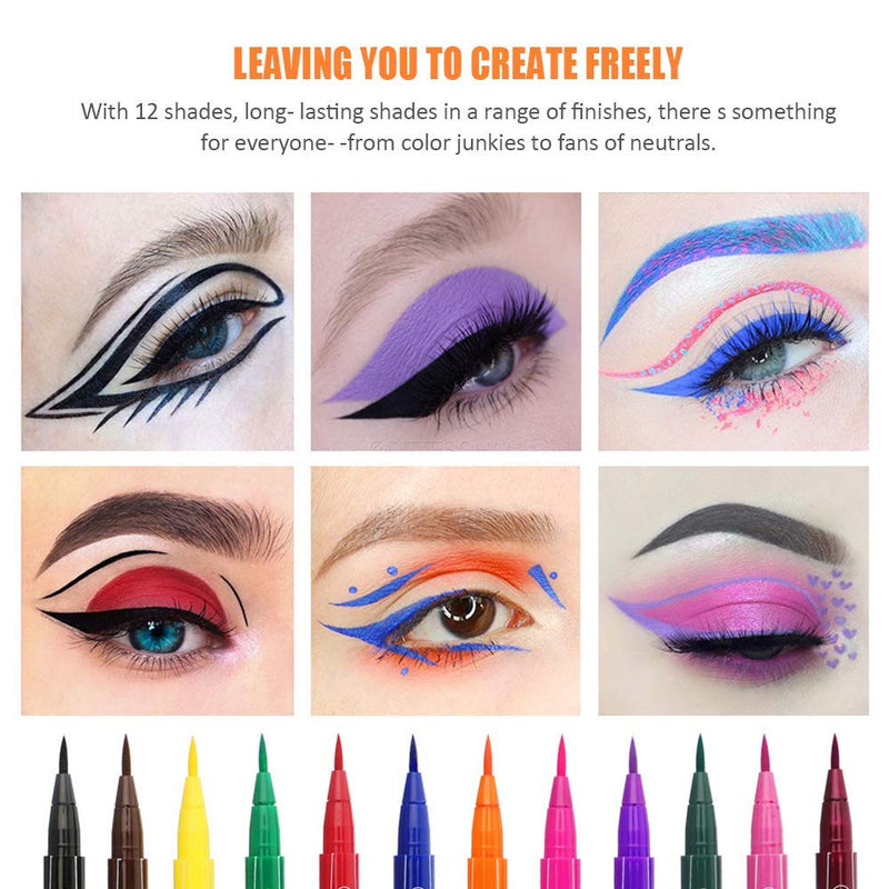 Coosa beauty COOSA 12 Colors Matte Liquid Eyeliner Waterproof High Pigmented Colorful Long Lasting Liquid Eye Liner Pen Set (12COLORS - SET A) Coosa beauty