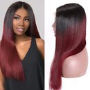 UNice Ombre Burgundy Lace Closure Human Hair Wig for Black Women, Brazilian Remy Hair 4x4 Lace Closure Red Wigs Pre Plucked with Baby Hair 150% Density 1B 99J Color (12 inch) UNICE Store