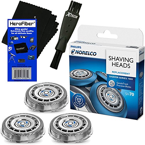 Phillips Norelco SH70/52 Replacement Head for Series 7000 Electric Shavers + Double Ended Shaver Brush + HeroFiber® Ultra Gentle Cleaning Cloth HeroFiber