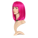 12 Inch Rose Pink Synthetic Wigs with Bangs, Colorful Cosplay Daily Party Wig for Women Natural As Real Hair+ Free Wig Cap Heat Resistant Fiber Short Straight Bob Magibrunette