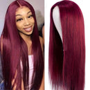 UNice Hair Straight Burgundy Lace Closure Human Hair Wigs Middle Part, Brazilian Remy Hair Silk Base Fake Scalp Red Wig 100% Human Hair Pre Plucked with Baby Hair 99J Color 16inch UNICE Store