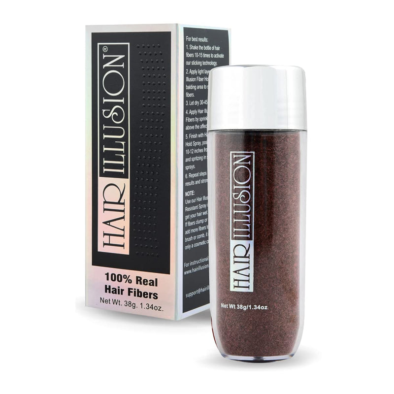 Hair Illusion Dark Brown Real Hair Fibers for Thinning Hair - 100% Natural Texture, Non Synthetic Hair Fibers - Bald Spot Cover Up for Women & Men - 18 Gram
