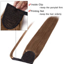 Ponytail Extensions Wrap Around Clip in Human Hair Ponytail Remy Human Hair Pony Tails Hairpiece Long Straight Comb Binding One Piece for Women Girl 16 inch Light Brown