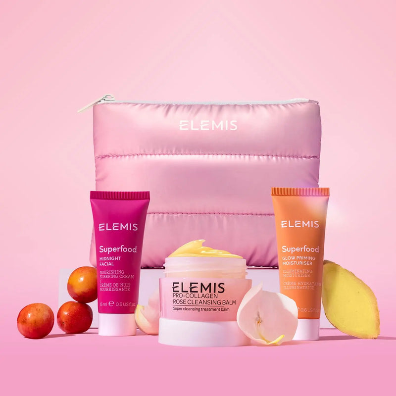 ELEMIS Way to Glow Skincare Kit, Travel Set with Travel-Size Rose Cleansing Balm, Glow Priming Moisturizer & Midnight Facial, Nourish & Illuminate Skin all day Infinity Warehouse