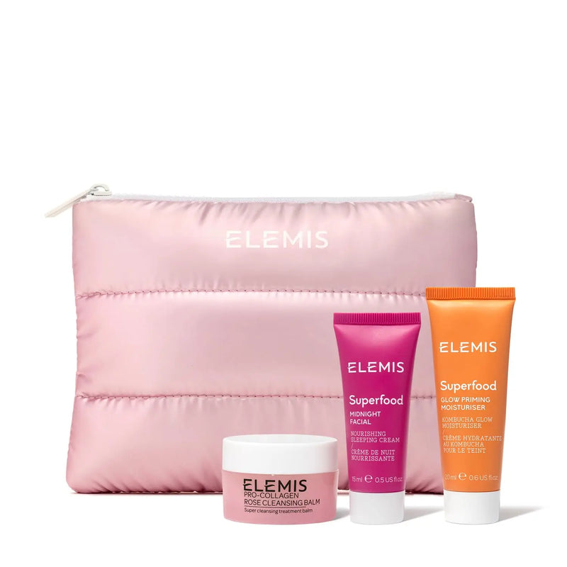 ELEMIS Way to Glow Skincare Kit, Travel Set with Travel-Size Rose Cleansing Balm, Glow Priming Moisturizer & Midnight Facial, Nourish & Illuminate Skin all day Infinity Warehouse