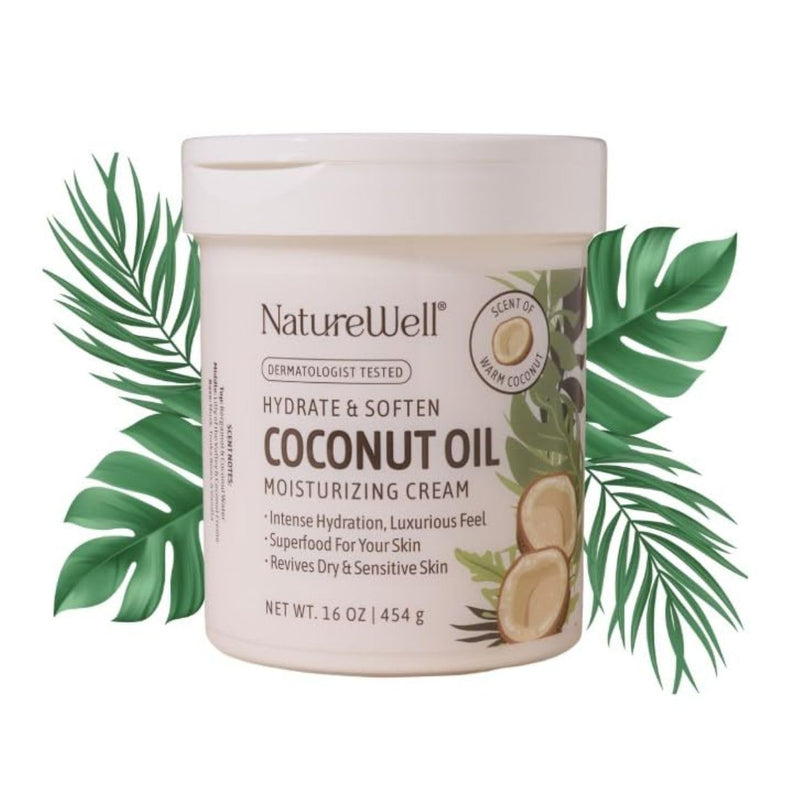 NATURE WELL Hydrate & Soften Coconut Oil Moisturizing Cream for Face, Body, & Hands, Non-Greasy, Intense Hydration & Luxurious Feel, Revives Dry & Sensitive Skin, Superfood for Your Skin, 16 Oz Infinity Warehouse