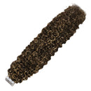Ugeat Curly Double Sided Tape in Hair Extensions Real Remy Hair 22 Inch 50g 20 Pieces Kinky Curly Tape in Ombre Dark Brown Highlight Caramel Blonde Human Hair Tape in Extensions Seamless Hair Ugeat