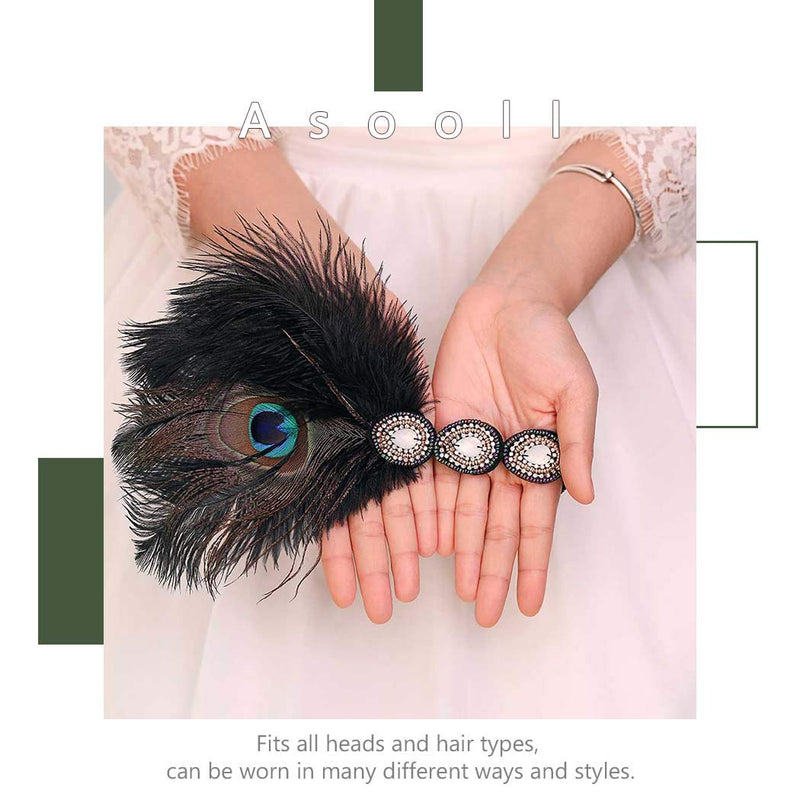 Asooll Feather Headband Flower Hair Band 1920's Flapper Headpiece Prom Elegant Hair Accessories for Women and Girls Asooll