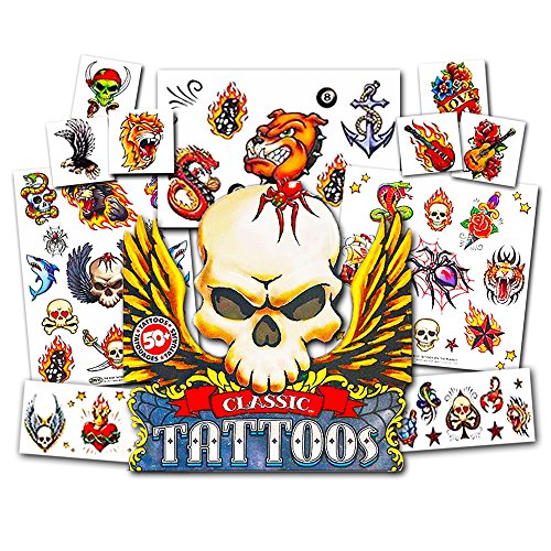 Savvi American Traditional Temporary Tattoos Pack ~ 50 Count Classic Tattoos American Traditional Tattoos