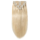 S-noilite Clip in Human Hair Extensions 100% Real Remy Thick True Double Weft Full Head 8 Pieces 18 Clips Straight Silky (14 Inch - 120g,Platinum Blonde (