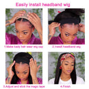 Borchan Headband Wig Straight Headband Wig for Black Woman 100% Remy Human Hair Headband Wig None Lace Front Wig with Headband Attached 150% Density Natural Black Color 18 inch Borchan
