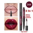 7Pcs Matte to Glitter Liquid Lipstick & Lip Liner 2 IN 1 Set, Double Head Diamond Shimmer Metallic Lipgloss Waterproof Long Lasting Not Stick Cup Lip Gloss Set Makeup Gift Kit evpct 04 evpct