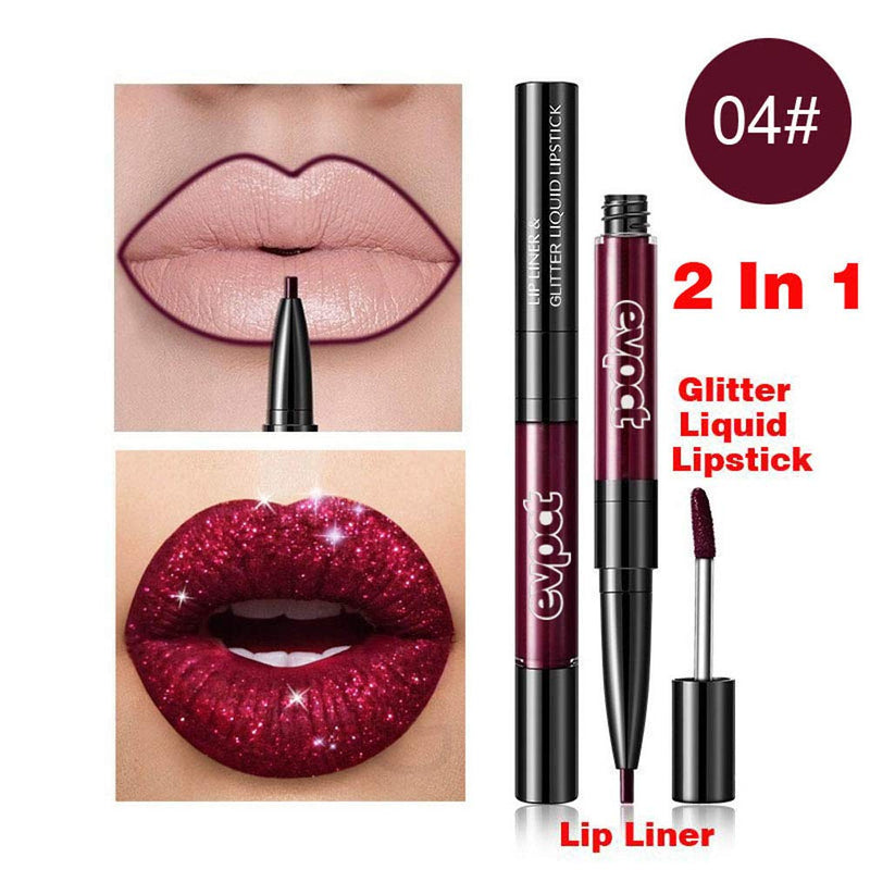 7Pcs Matte to Glitter Liquid Lipstick & Lip Liner 2 IN 1 Set, Double Head Diamond Shimmer Metallic Lipgloss Waterproof Long Lasting Not Stick Cup Lip Gloss Set Makeup Gift Kit evpct 04 evpct