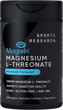 Sports Research® Magnesium L-Threonate Capsules 2000mg - High-Absorption Magtein® for Enhanced Brain Health, Memory, Focus & Restful Sleep Support - Vegan · Non-GMO · Gluten Free - 90 Count Infinity Warehouse