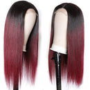 UNice Ombre Burgundy Lace Closure Human Hair Wig for Black Women, Brazilian Remy Hair 4x4 Lace Closure Red Wigs Pre Plucked with Baby Hair 150% Density 1B 99J Color (12 inch) UNICE Store