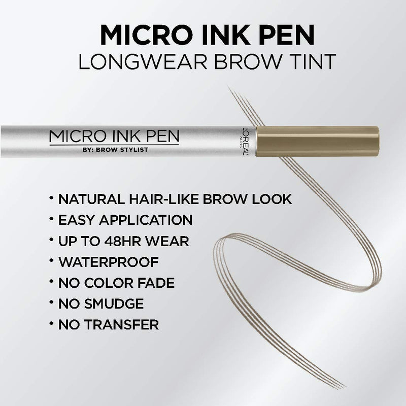 L'Oreal Paris Micro Ink Pen by Brow Stylist, Longwear Brow Tint, Hair-Like Effect, Up to 48HR Wear, Precision Comb Tip, Blonde, 0.033 fl; oz. L'Oreal Paris