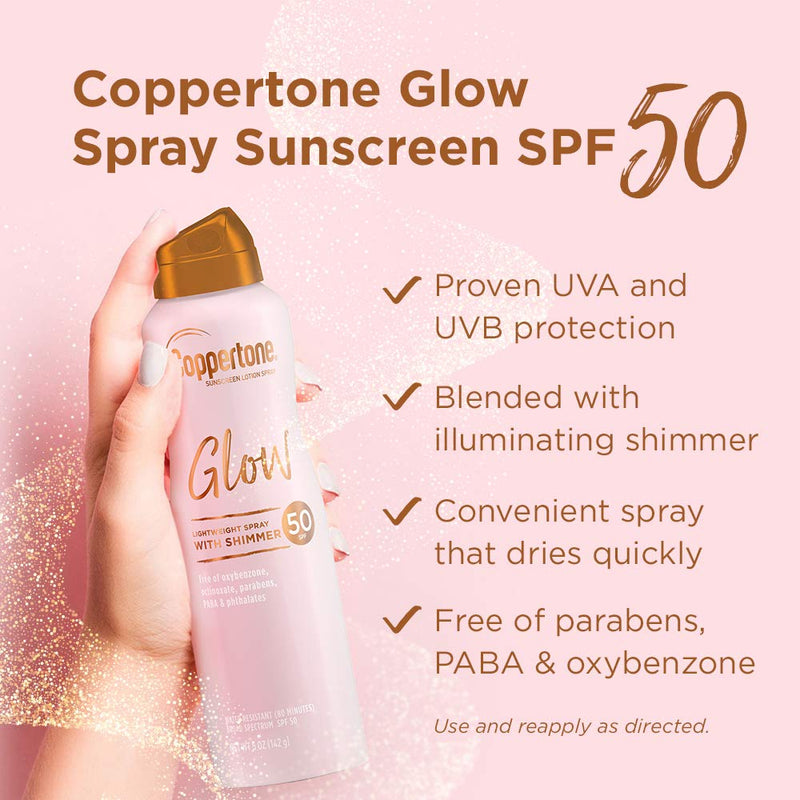 Coppertone Glow Shimmering Sunscreen Spray SPF 50, 5 ounces Coppertone Store