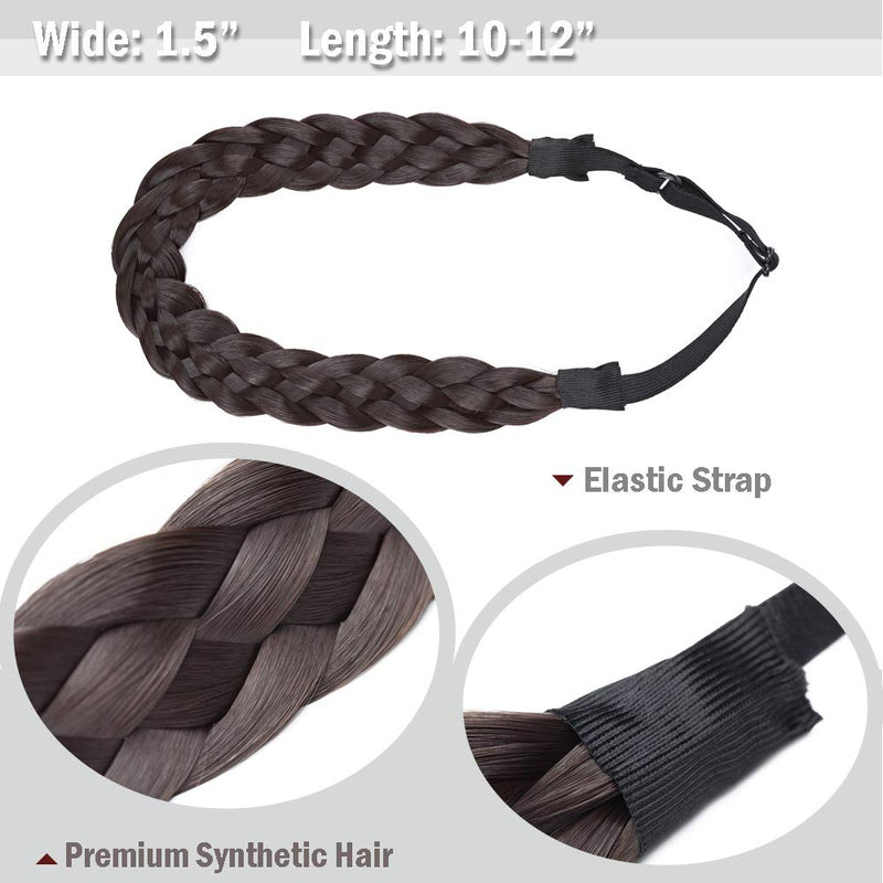Hairro Braid Hairbands for Women Synthetic Hair Five-strand Fake Braid Plaited Hair Band Classic Chunky Wide Plaited Braids Hairpiece Fashionable Beauty Hair Accessory 4A Brown Hairro