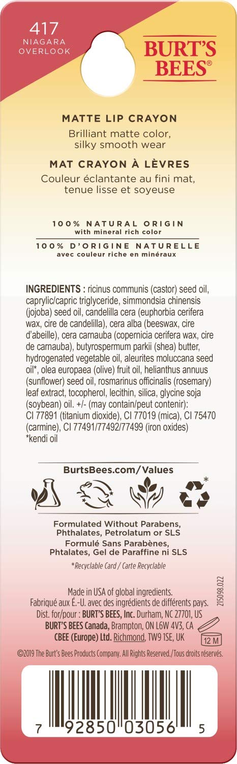 Burt's Bees 100% Natural Origin Moisturizing Matte Lip Crayon, Niagara Overlook - 1 Crayon Burt's Bees