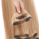 Double Weft 100% Remy Human Hair Clip in Extensions #12/613 10''-24'' Full Head Thick Thickened Long Soft Silky Straight 8pcs 18clips(24"/24 inch 170g,#12/613 Light Brown mix Bleach Blonde)