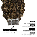 Ugeat Curly Double Sided Tape in Hair Extensions Real Remy Hair 22 Inch 50g 20 Pieces Kinky Curly Tape in Ombre Dark Brown Highlight Caramel Blonde Human Hair Tape in Extensions Seamless Hair Ugeat