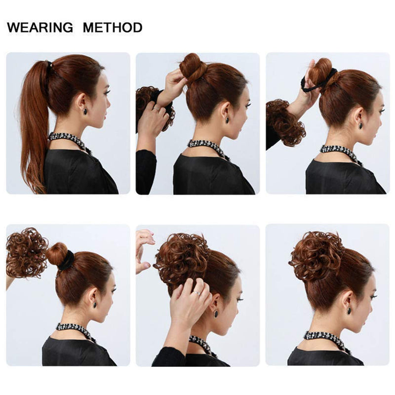 S-noilite Hair Bun Extensions Messy Wavy Curly Dish Donut Scrunchie Hairpiece Accessories Chignons Updo Ponytail Pony Tail Synthetic Hair Extension for Women/30G 1 Count Light Brown & Ash Blonde S-noilite Store