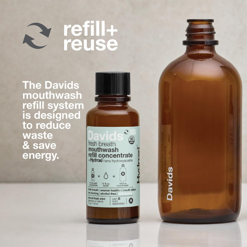 Davids Hydroxi Fresh Breath Mouthwash Starter Kit, Alcohol-Free, Fluoride-Free, Nano-Hydroxyapatite for Remineralizing & Enamel Health, Relieves Dry Mouth, Fresh Mint, 16 fl oz Infinity Warehouse