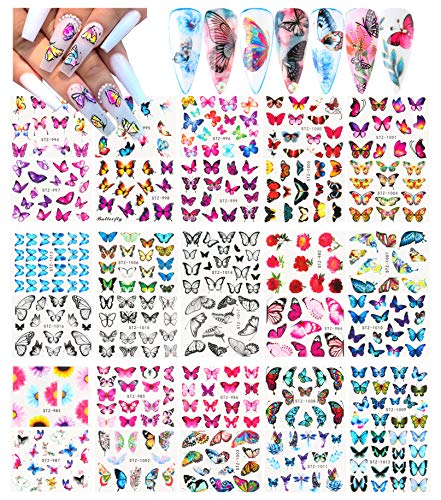 Le Fu Li 30 Sheets Butterfly Nail Art Stickers Nail Art Water Transfer Sticker with Butterfly Flower Patterns Manicure Tips，Nail Tips DIY Toenails Nail Art Decorations Accessories Decals Le Fu Li