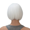 SWACC 10 Inch Short Straight Bob Wig with Bangs Synthetic Colorful Cosplay Daily Party Flapper Wig for Women and Kids with Wig Cap (White) SWACC