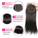 Amella Hair Brazilian Virgin Hair Straight 3 Bundles with Closure 4x4 Free Part Human Hair Bundles with Closure Natural Black Color(16" 18" 20"+16"Closure) Amella Store