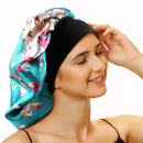 Sent Hair Large Satin Bonnet Sleep Cap for Women Double Layer Silky Hair Bonnet for Braids,Curly,Long Hair- Wide Elastic Band,Green Floral sent hair