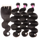 Brazilian Body Wave Bundles with Closure Brazilian Unprocessed Virgin Hair 3 Bundles with 4x4 3 Part Lace Closure (20 22 24+18) 10A Ocean Wave Human Hair Bundles with Closure B-fashion Store