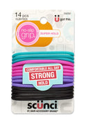 Scunci No-Slip Grip Strong-Hold Jelly Ponytailers, Pink, Purple, Teal & Black, 14 Count Scunci