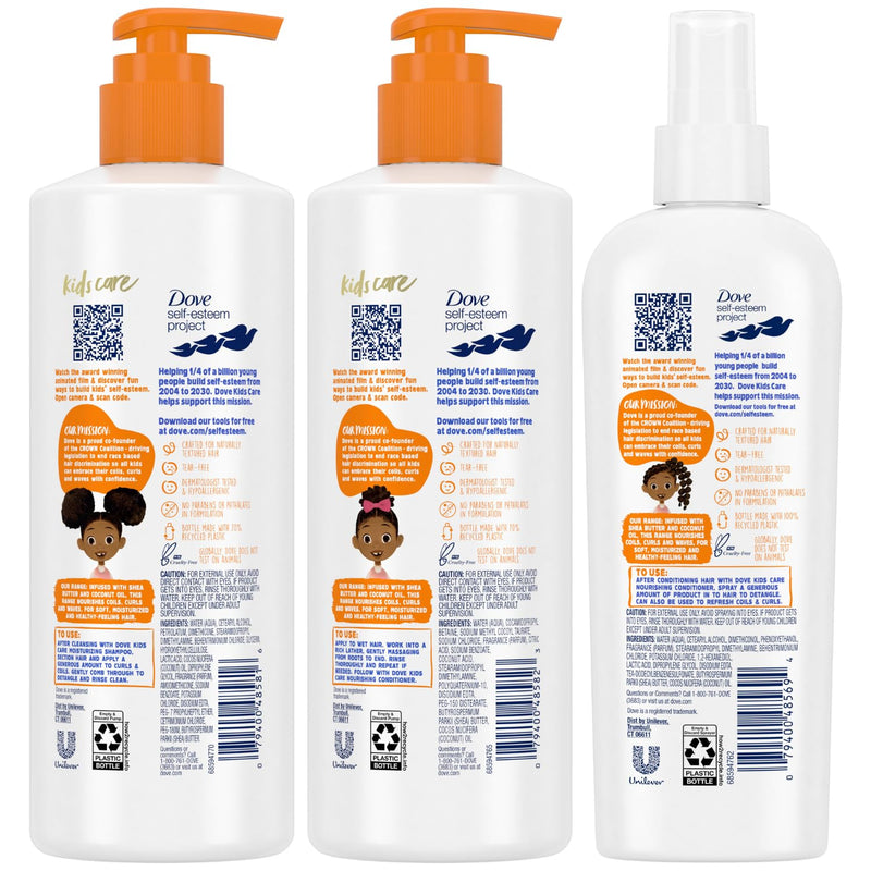 Dove Shampoo and Conditioner Set + Detangler Spray for Kids - Kids Hair Love Collection, Shampoo and Conditioner, Curly and Wavy Hair Products (3 Piece Set) Infinity Warehouse
