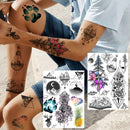 Yezunir 6 Sheets Watercolor Flower Temporary Tattoos For Women Girls Small Lavender Sweetpea Diamond Glitter Face Fake Tattoos Temporary Women Rose Floral Geometric Butterfly Feather Birds Tatoos Set Yezunir