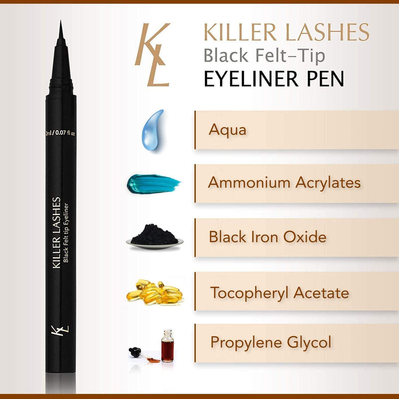 KL Killer Lashes Black Liquid Eyeliner Pen with Felt-Tip for Natural and Statement Looks KL KILLER LASHES