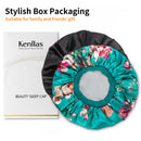 Kenllas Satin Sleep Cap for Women - Large Bonnet 2 PCS Extra Soft Elastic Band Sleeping Caps for Long Loss Frizzy Curly Dreadlock Braid Hair(Large-Double Layer, Black&Green) Kenllas